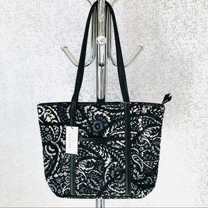 HP🏆 Small Trimmed Vera Paisley Noir Zippered Tote